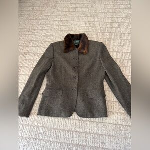 Ralph Lauren Brown 100% Wool Blazer with Faux Fur Collar